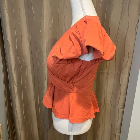 NWT Express Apricot Flutter sleeve faux wrap peplum top, Size Medium - Picture 8 of 13